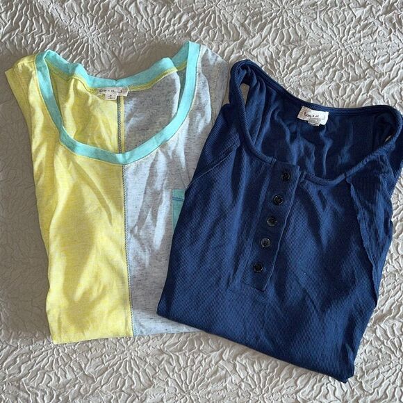 Hem & Thread Womens Tank Top Casual Sleeveless 2 Pc‎ Set Bundle Yellow Blue Size - Picture 2 of 6
